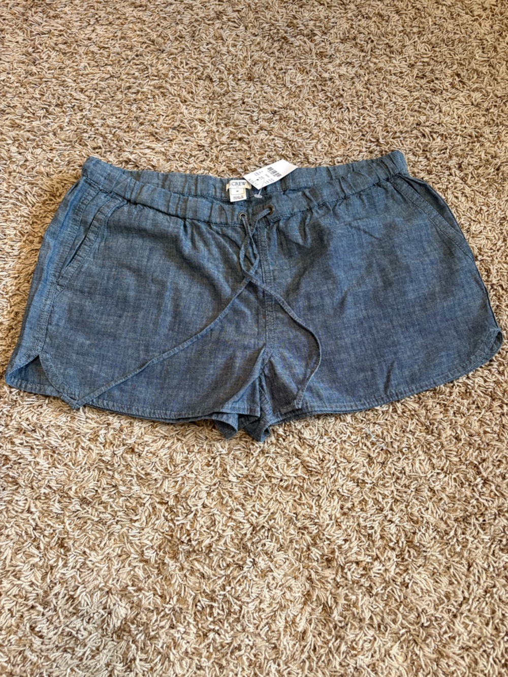 J. Crew Blue Chambray Drawstring Shorts 100% cotton womens size M NWT!!